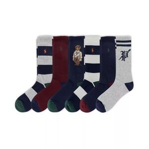 Polo Ralph Lauren Mens 6 Pair Crew Socks Polo Bear Pony Logo Multi Color Pack